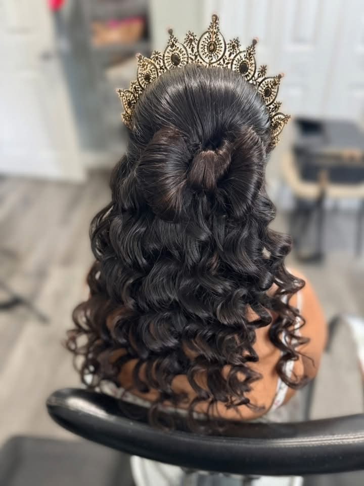 Half-up curled hairstyle